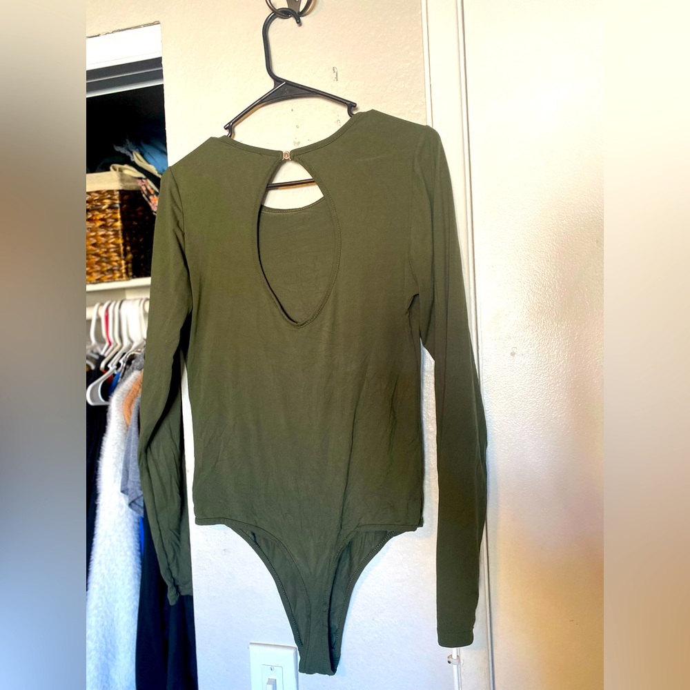 Green buckle keyhole Long sleeve leotard/body suit
